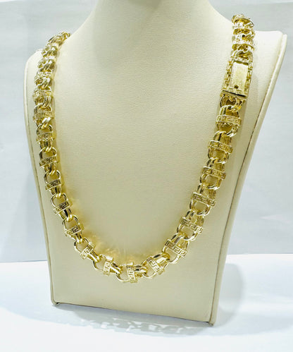 10K GOLD CHINO LINK NECKLACE WITH VERSACE BORDER 22”, WEIGHT: 96gm, WIDTH: 11.2mm