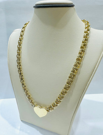 10K GOLD HEART CHINO LINK NECKLACE 16”, WEIGHT: 32.2gm, WIDTH: 7mm
