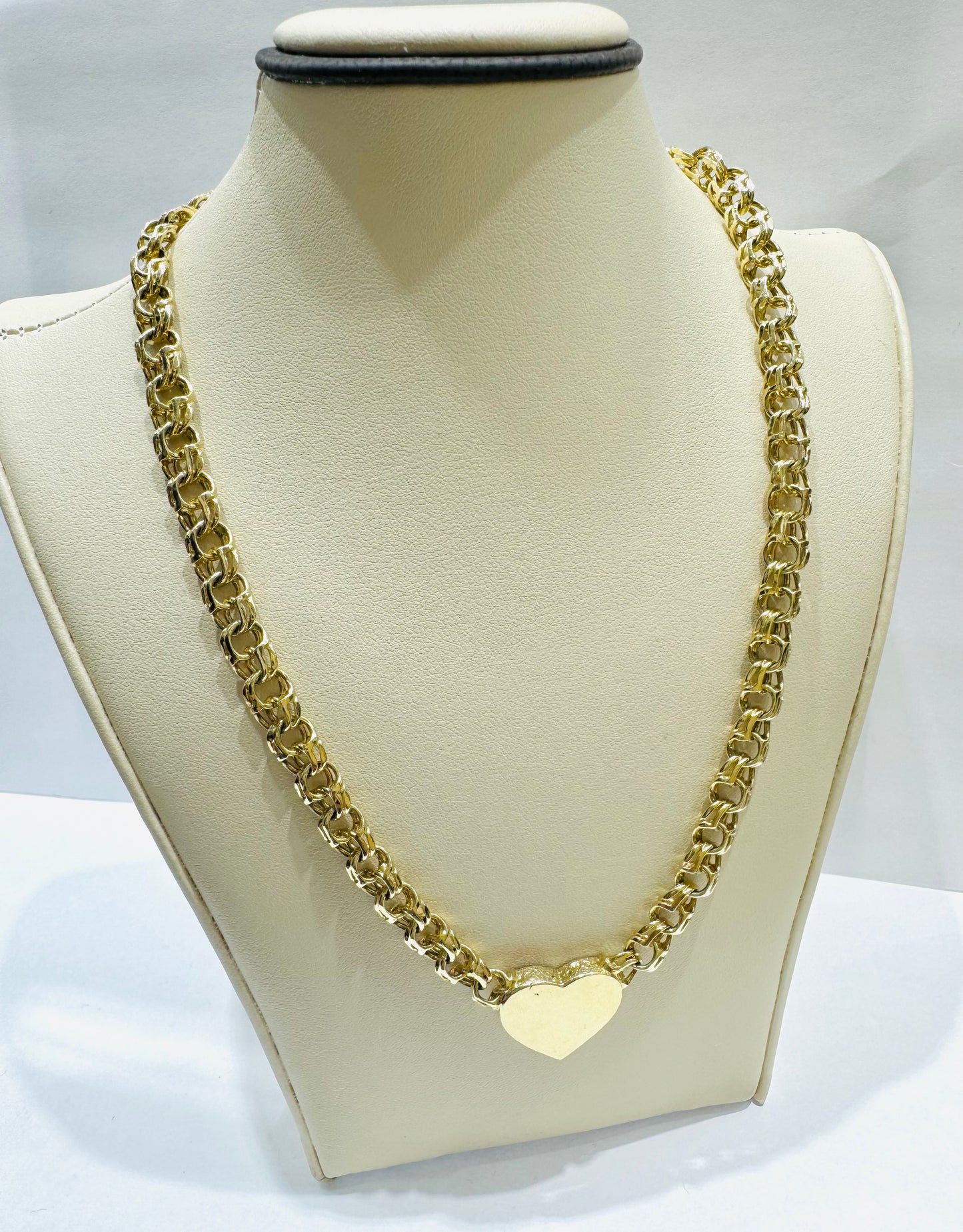 10K GOLD HEART CHINO LINK NECKLACE 16”, WEIGHT: 32.2gm, WIDTH: 7mm