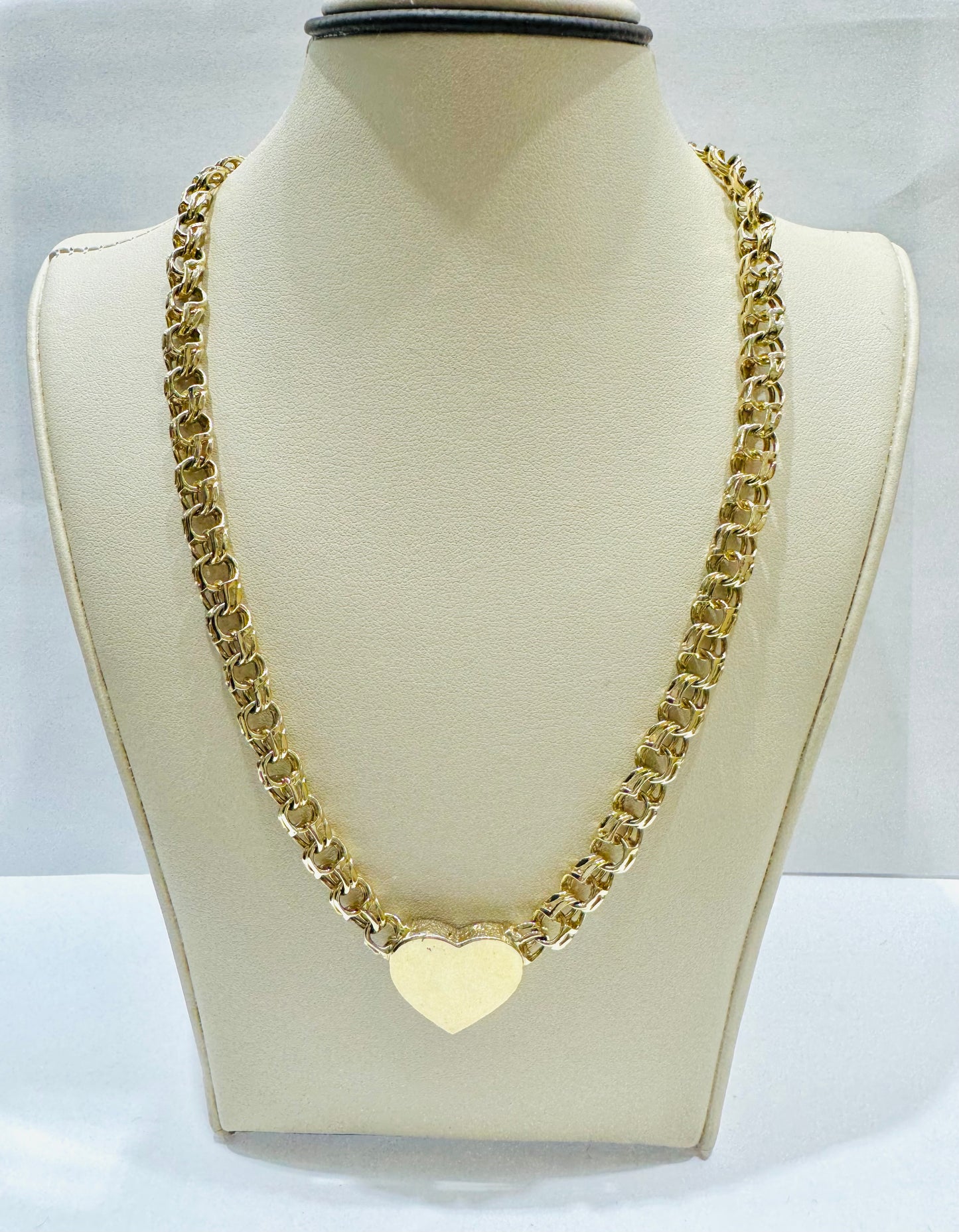 10K GOLD HEART CHINO LINK NECKLACE 16”, WEIGHT: 32.2gm, WIDTH: 7mm