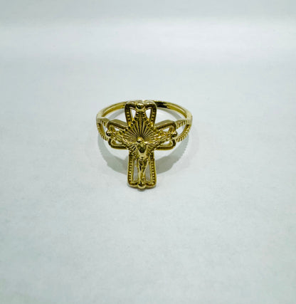 10K GOLD CROSS RING, WEIGHT: 2.7gm, SIZE: 8