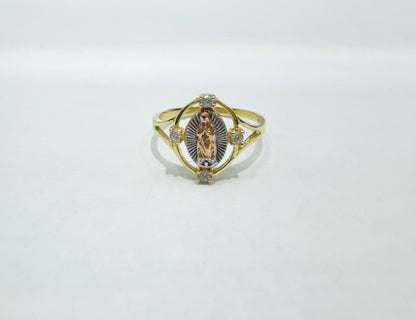 10K GOLD THREE TONED VIRGIN MARY RING, WEIGHT: 1.9gm, SIZE: 7