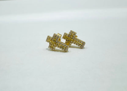 10K GOLD SMALL NUGGET CROSS EARRINGS WITH CZ STONES, WEIGHT: 1.2gm
