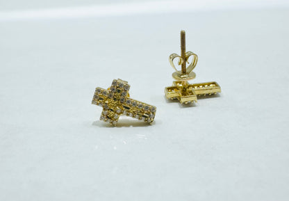 10K GOLD SMALL NUGGET CROSS EARRINGS WITH CZ STONES, WEIGHT: 1.2gm