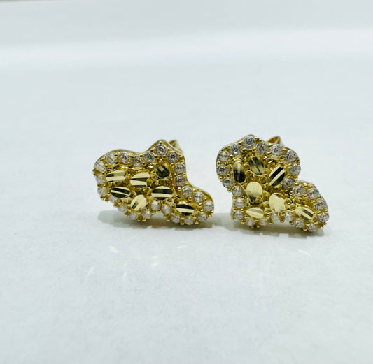 10K GOLD SMALL NUGGET EARRINGS WITH CZ STONES, WEIGHT: 1.7gm