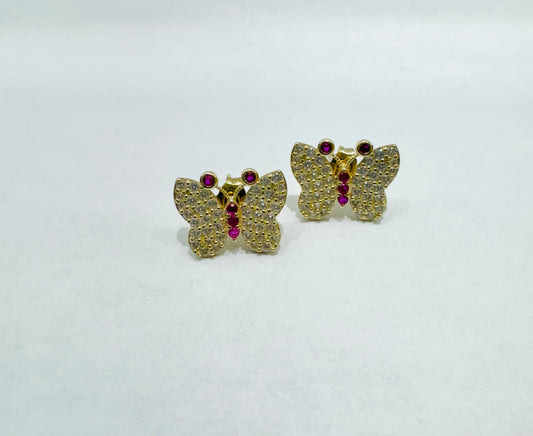 10K GOLD BUTTERFLY EARRINGS WITH CZ STONES, WEIGHT: 2gm
