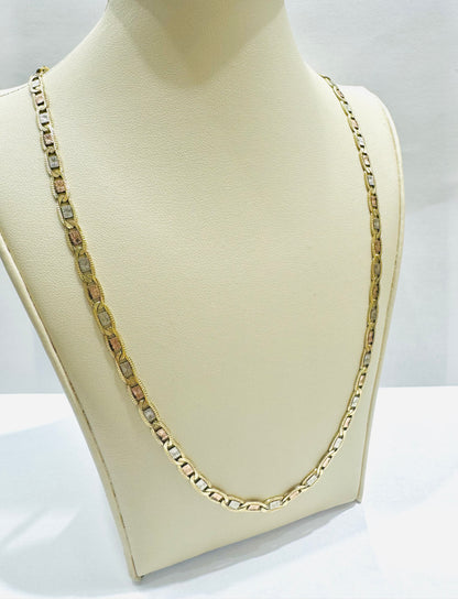 10K GOLD TRI-COLOR VALENTINO CHAIN 24”, WEIGHT: 15.8gm, WIDTH: 4mm