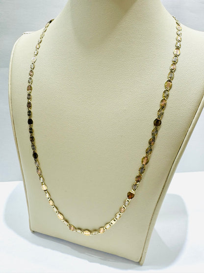10K GOLD THREE TONED VALENTINO CHAIN 18”, WEIGHT: 4.6gm