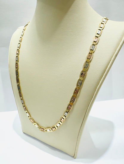 10K GOLD THREE TONED VALENTINO CHAIN 20”, WEIGHT: 18.3gm