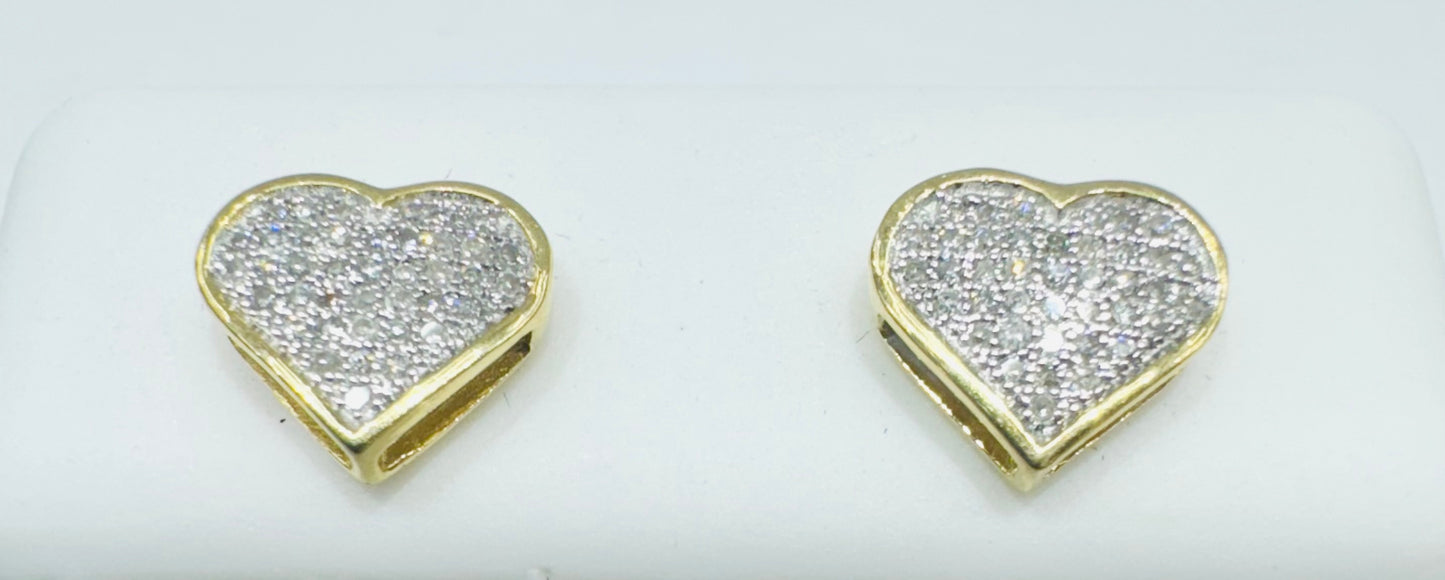 10K GOLD NATURAL DIAMOND HEART EARRINGS 0.15CT