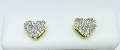 10K GOLD NATURAL DIAMOND HEART EARRINGS 0.12CT
