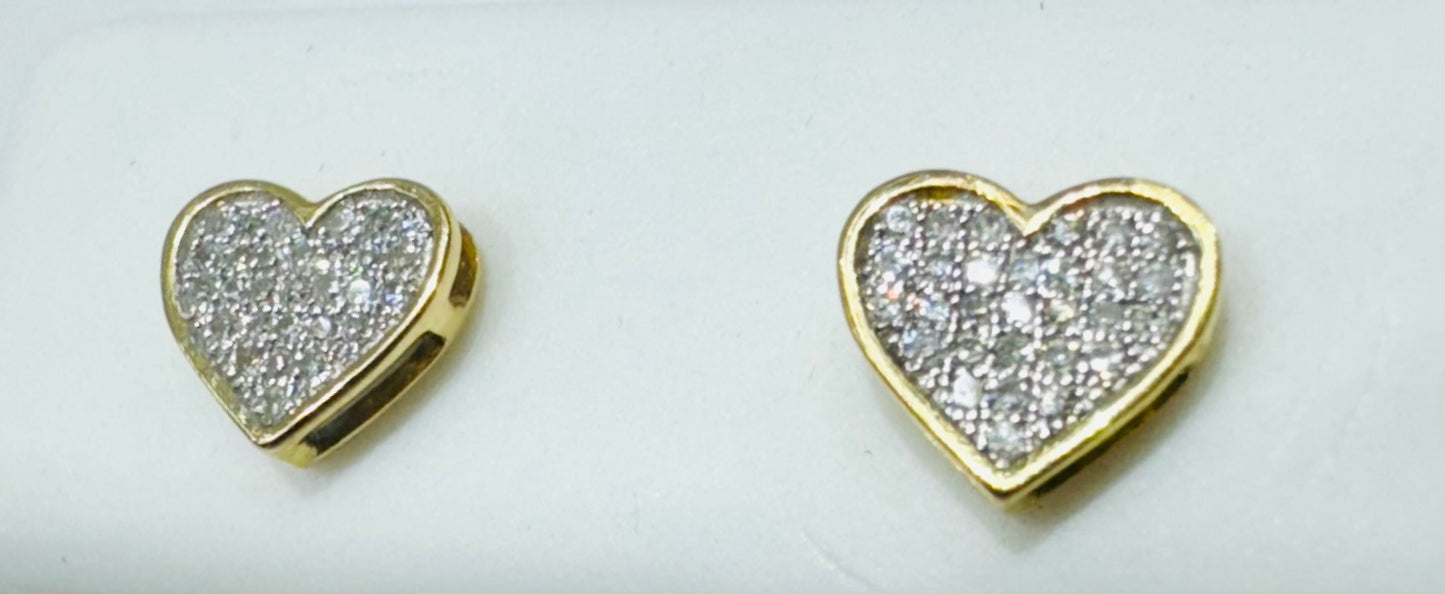 10K GOLD NATURAL DIAMOND HEART EARRINGS 0.12CT