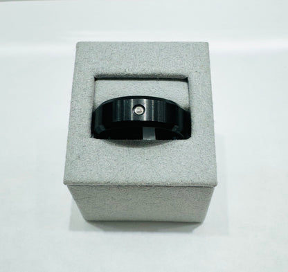 BLACK TUNGSTEN MEN’S WEDDING BAND WITH ONE CZ STONE, WIDTH: 8mm, SIZE: 12