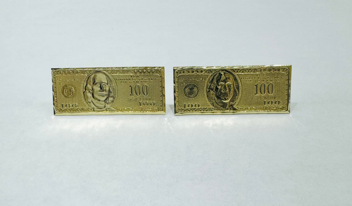 10K GOLD 100 DOLLAR BILL EARRINGS, WEIGHT: 3.5gm