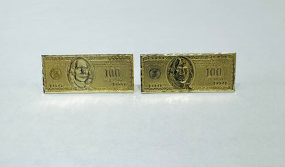 10K GOLD 100 DOLLAR BILL EARRINGS, WEIGHT: 3.5gm