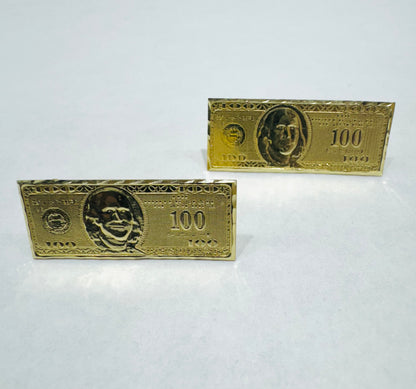 10K GOLD 100 DOLLAR BILL EARRINGS, WEIGHT: 3.5gm