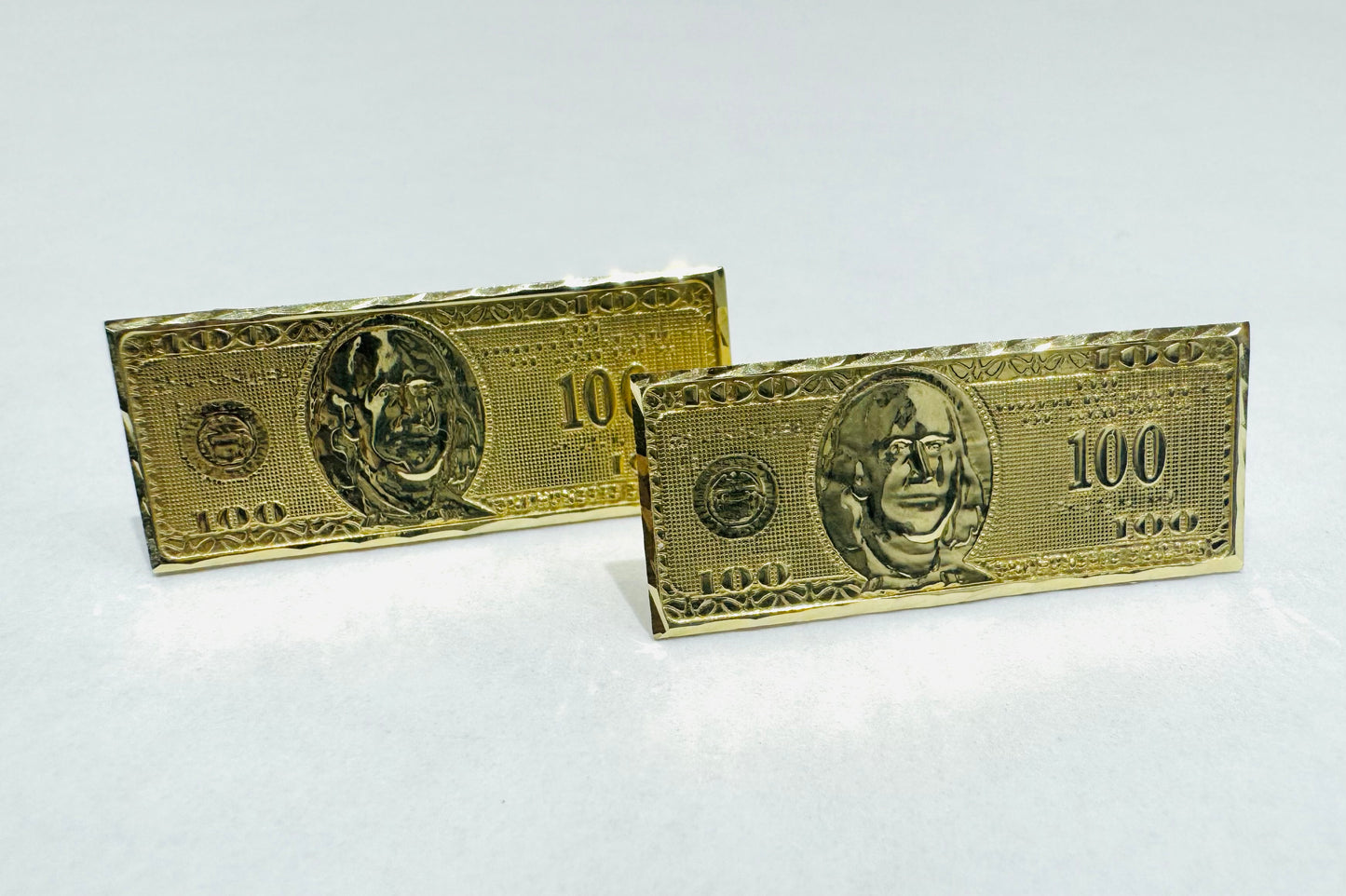 10K GOLD 100 DOLLAR BILL EARRINGS, WEIGHT: 3.5gm