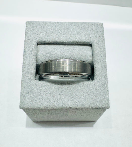 MENS TUNGSTEN CARBIDE WEDDING BAND WITH ENGRAVED CROSS, WIDTH: 6.7mm, SIZE: 12