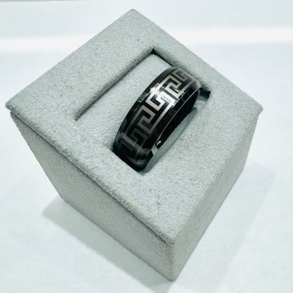 BLACK TUNGSTEN CARBIDE BAND WITH GREEK KEY DESIGN 8mm, SIZE: 9