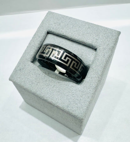 BLACK TUNGSTEN CARBIDE BAND WITH GREEK KEY DESIGN 8mm, SIZE: 9