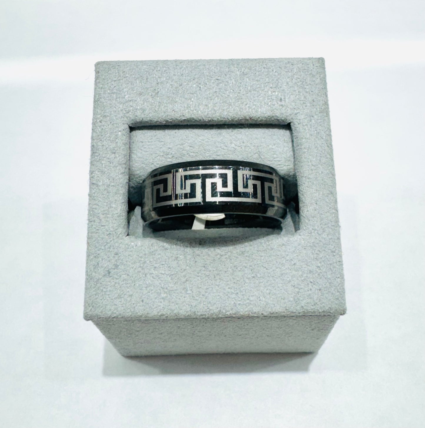 BLACK TUNGSTEN CARBIDE BAND WITH GREEK KEY DESIGN 8mm, SIZE: 9
