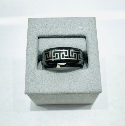 BLACK TUNGSTEN CARBIDE BAND WITH GREEK KEY DESIGN 8mm, SIZE: 9