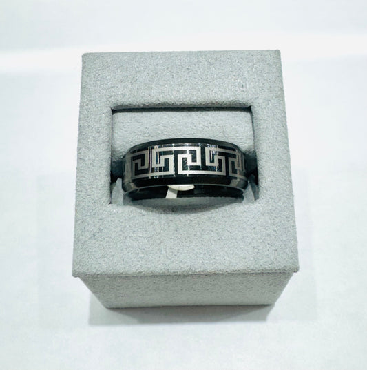 BLACK TUNGSTEN CARBIDE BAND WITH GREEK KEY DESIGN 8mm, SIZE: 9