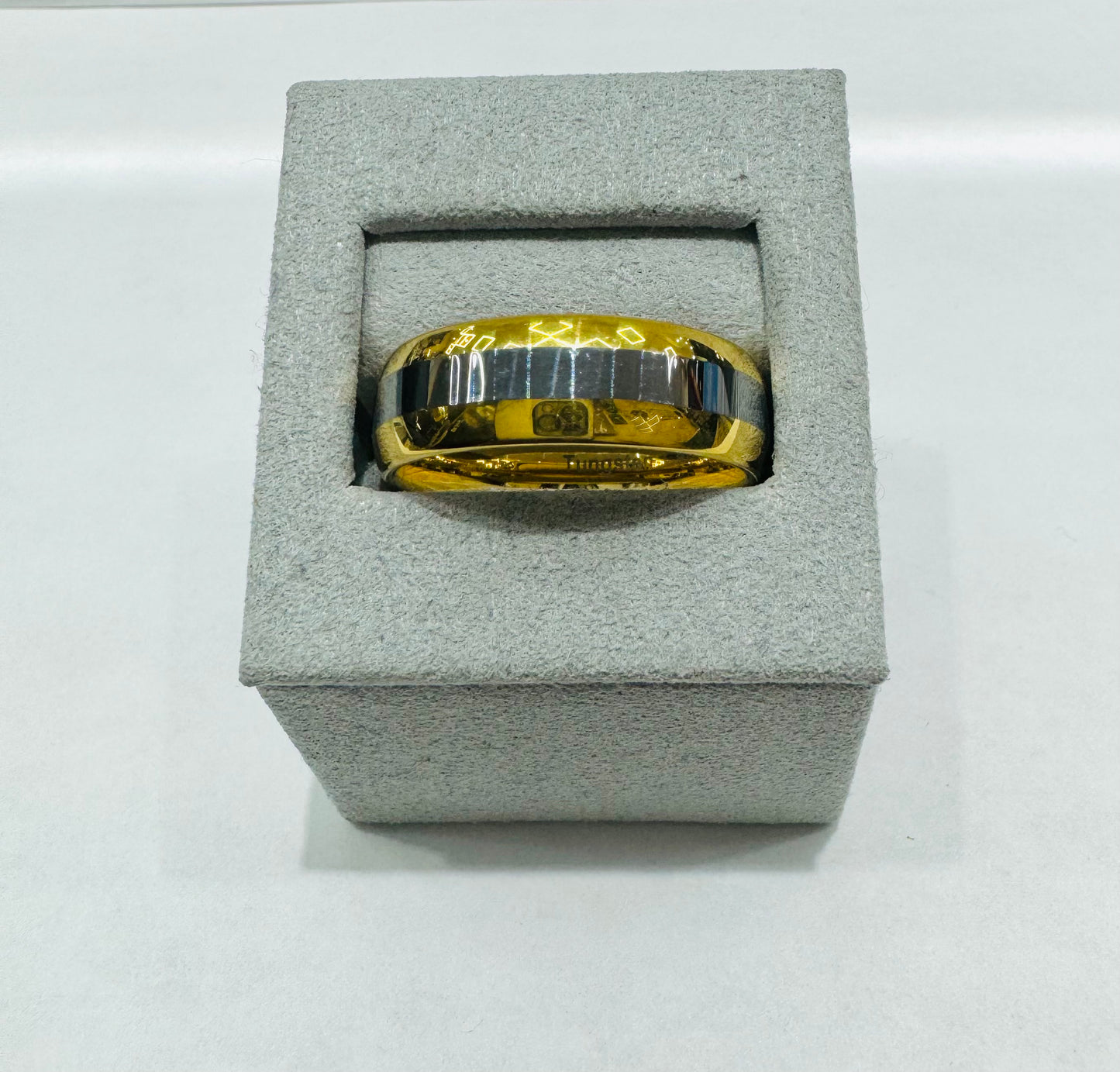 TWO TONE TUNGSTEN CARBIDE WEDDING BAND 7.7mm, SIZE: 13