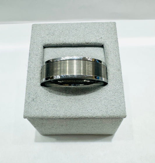 TUNGSTEN CARBIDE GREY COLOR MENS WEDDING BAND 8mm, SIZE: 15