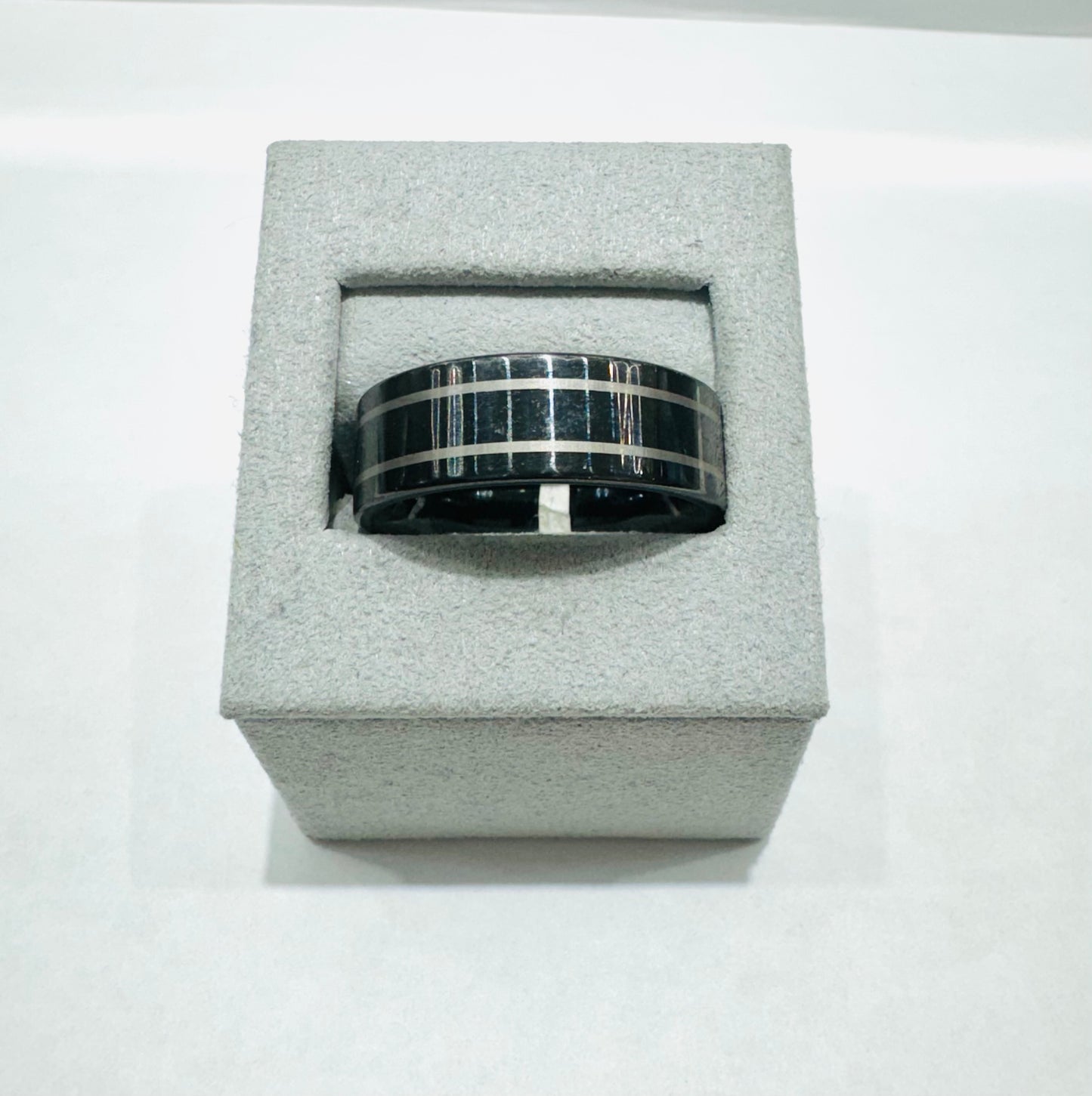 TWO TONE STRIPES TUNGSTEN MENS WEDDING BAND 8.3mm, SIZE: 12