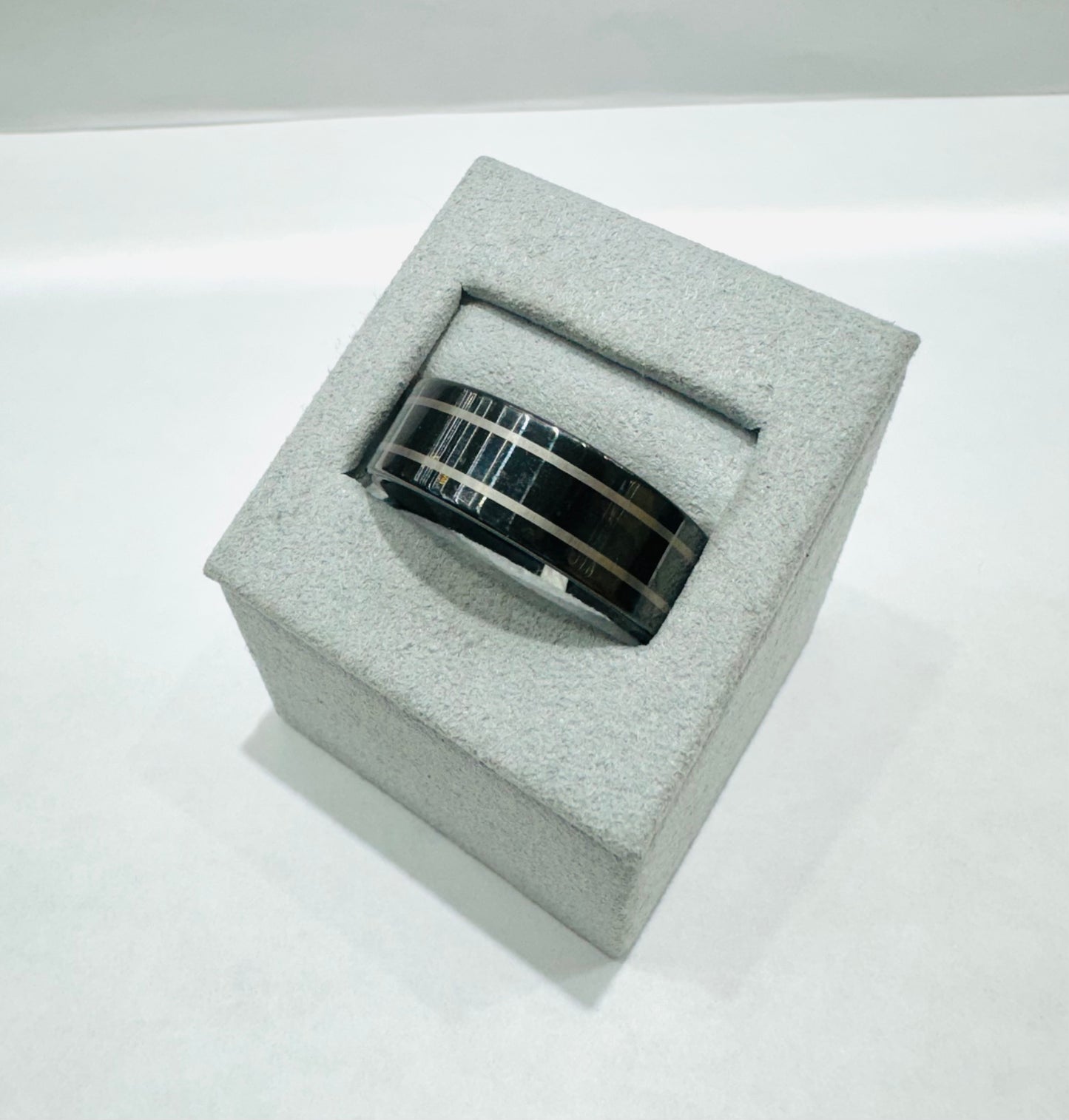 TWO TONE STRIPES TUNGSTEN MENS WEDDING BAND 8.3mm, SIZE: 12