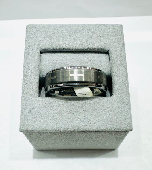 TUNGSTEN CARBIDE WEDDING BAND WITH ENGRAVED CROSS DESIGN 6.8mm, SIZE: 10