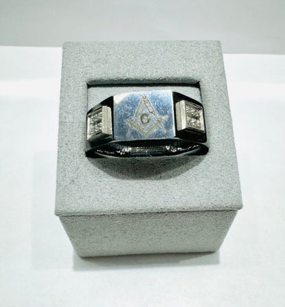 MASONIC TUNGSTEN CARBIDE WEDDING BAND 8mm, SIZE: 14