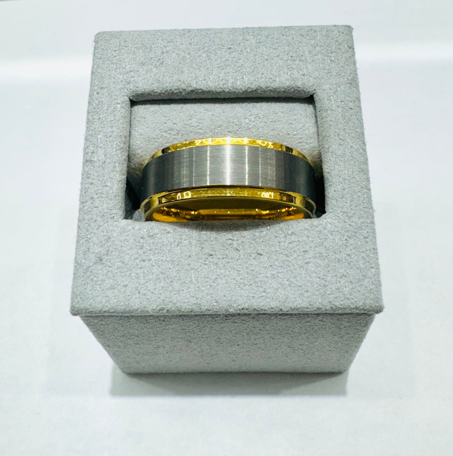 GOLD COLOR TUNGSTEN WEDDING BAND WITH GREY BRUSHED 8mm, SIZE: 11