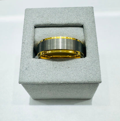 GOLD COLOR TUNGSTEN WEDDING BAND WITH GREY BRUSHED 8mm, SIZE: 11