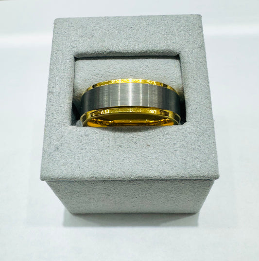 GOLD COLOR TUNGSTEN WEDDING BAND WITH GREY BRUSHED 8mm, SIZE: 11