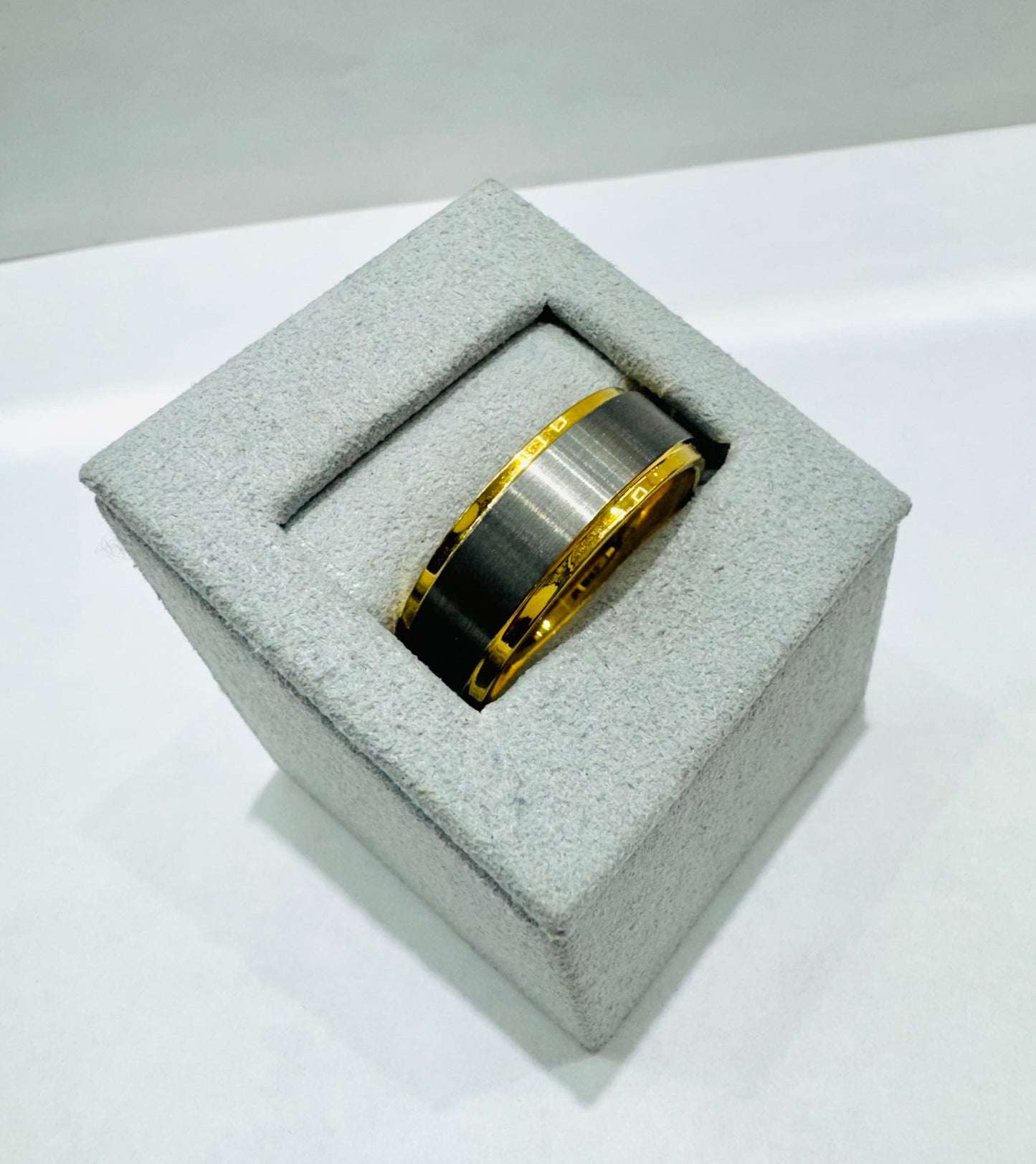 GOLD COLOR TUNGSTEN WEDDING BAND WITH GREY BRUSHED 8mm, SIZE: 11