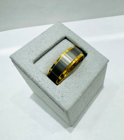 GOLD COLOR TUNGSTEN WEDDING BAND WITH GREY BRUSHED 8mm, SIZE: 11