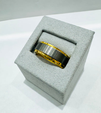 GOLD COLOR TUNGSTEN WEDDING BAND WITH GREY BRUSHED 8mm, SIZE: 11