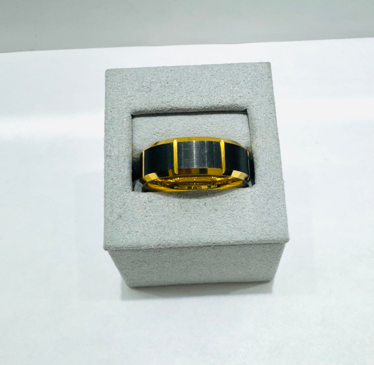 GOLD COLOR TUNGSTEN CARBIDE BLACK BRUSHED WEDDING BAND 8mm, SIZE: 11