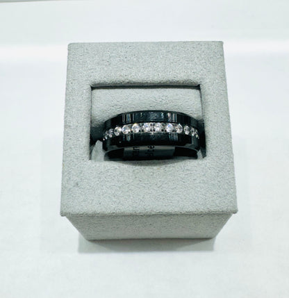 BLACK TUNGSTEN CARBIDE WEDDING BAND WITH CZ STONES 7.6mm, SIZE: 9