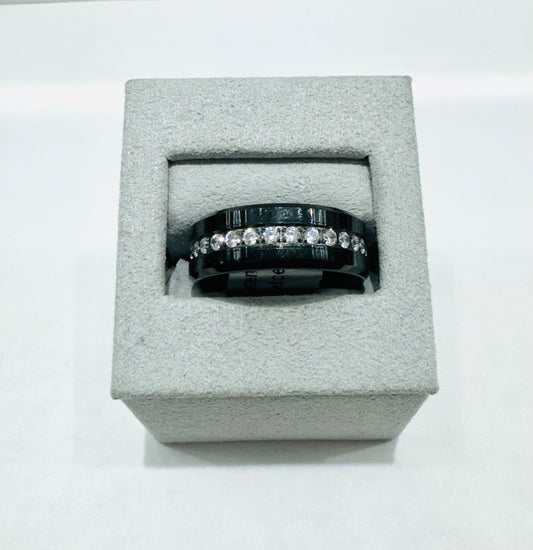 BLACK TUNGSTEN CARBIDE WEDDING BAND WITH CZ STONES 7.6mm, SIZE: 9