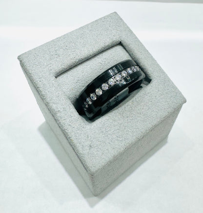 BLACK TUNGSTEN CARBIDE WEDDING BAND WITH CZ STONES 7.6mm, SIZE: 9