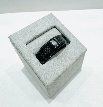 BLACK TUNGSTEN CARBIDE WEDDING BAND WITH CARBON FIBER INLAY & ONE CZ STONE 8mm, SIZE: 10