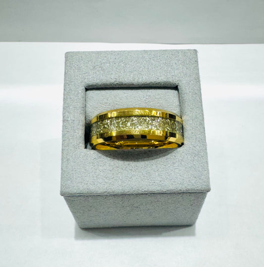 GOLD PLATED TUNGSTEN WEDDING BAND WITH GLITTER INLAY 8mm, SIZE: 13