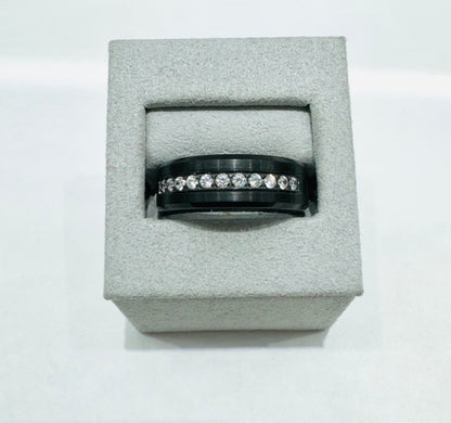 BLACK TUNGSTEN CARBIDE WEDDING BAND WITH CZ STONES 8mm, SIZE: 11