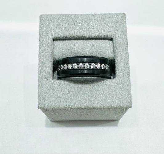 BLACK TUNGSTEN CARBIDE WEDDING BAND WITH CZ STONES 8mm, SIZE: 11