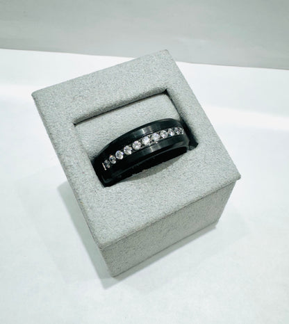 BLACK TUNGSTEN CARBIDE WEDDING BAND WITH CZ STONES 8mm, SIZE: 11