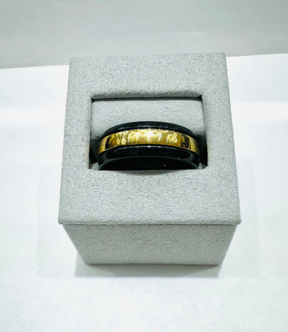 BLACK TUNGSTEN CARBIDE WEDDING BAND WITH GOLD PLATED INLAY 8mm, SIZE: 11