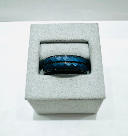 BLACK & BLUE PLATED TUNGSTEN CARBIDE HAMMERED WEDDING BAND 7.7mm, SIZE: 11